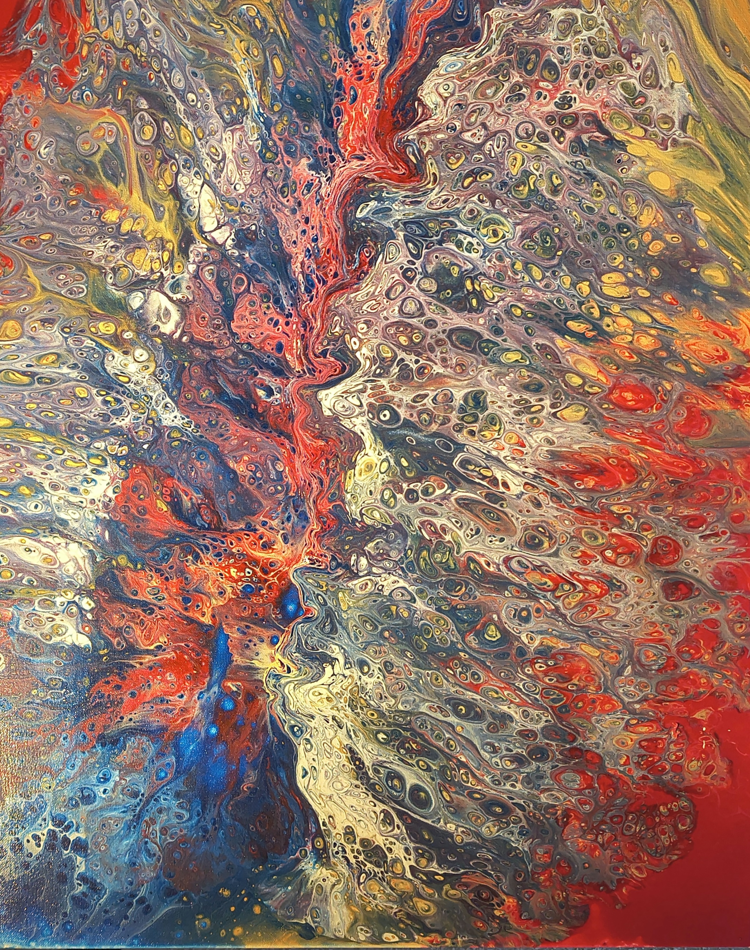 Crimson Current - pour painting by Chris Broussard